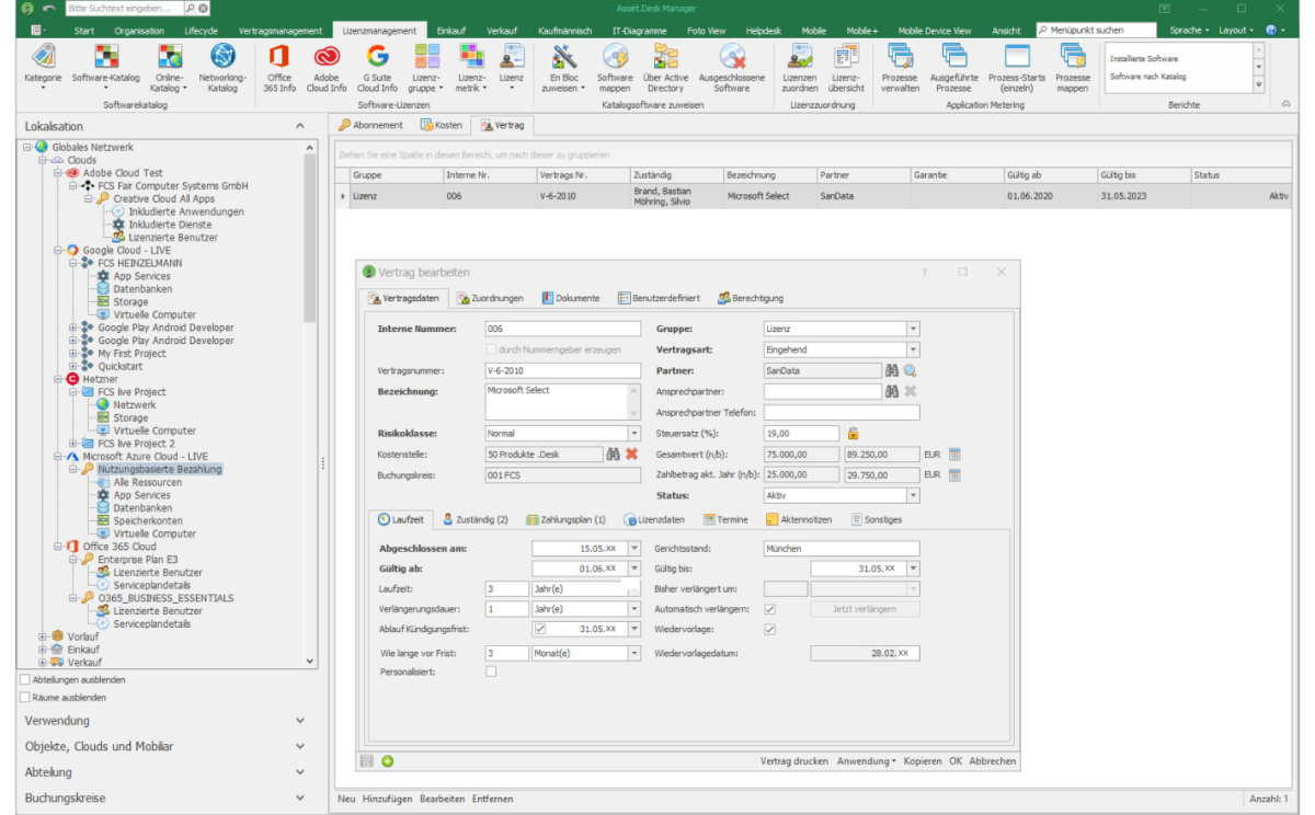 Kostenanalyse und grafische Auswertungen im Asset.Desk Cloud-Scanner