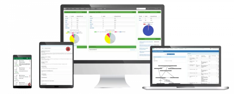 Webbasierte ITSM Software HEINZELMANN Service.Desk auf Laptop, Tablet und Smartphone