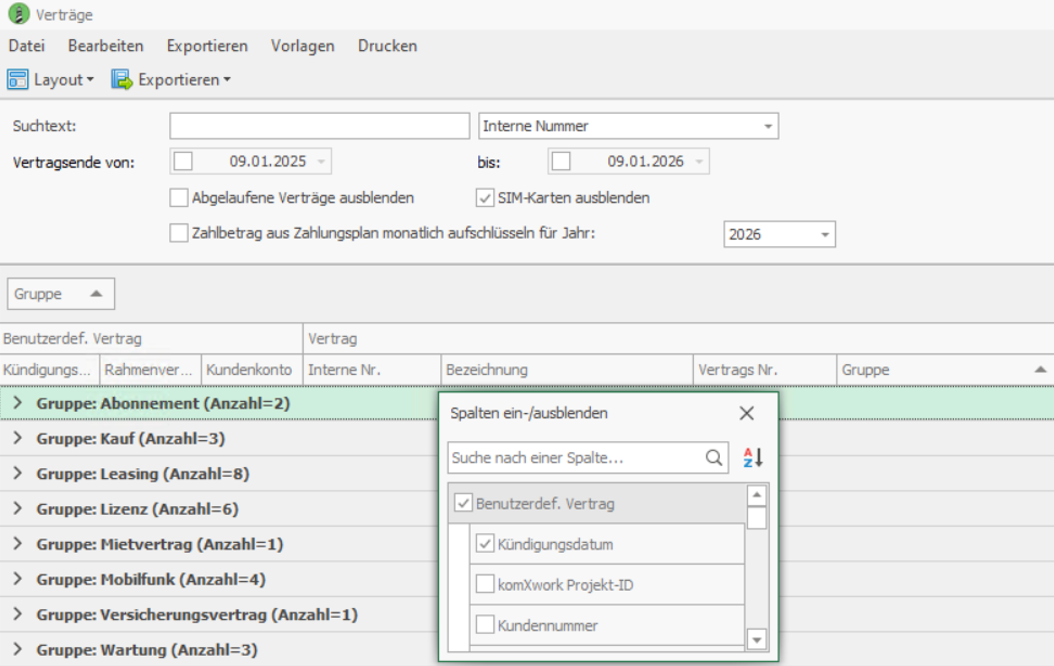 Benutzerdefinierter Vertrag im Vertragsmanagement von Asset.Desk 8.14