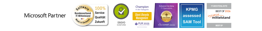 Asset.Desk IT Asset Management Software mit Microsoft Partner Status, DSGVO-Konformität, KPMG assessed SAM Tool und IT-Bestenliste Auszeichnung