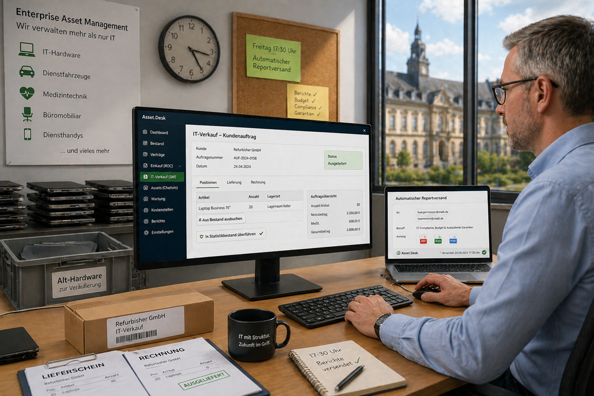 Verkauf von Alt-Hardware, Enterprise Asset Management und automatisierte Berichterstellung mit Asset.Desk in der Stadtverwaltung
